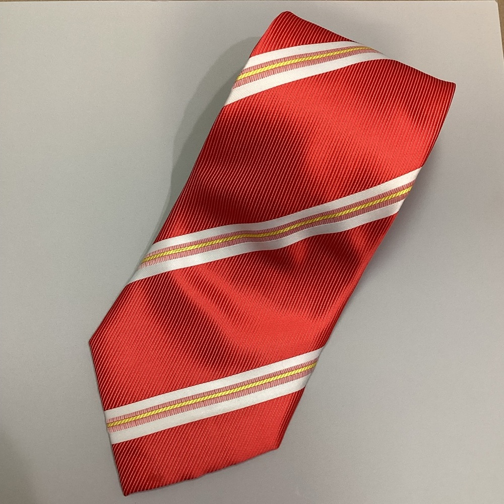 Ermenegildo Zegna 100% Silk Orange white Striped Tie Made in Italy